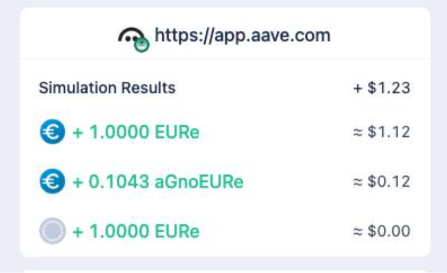 Example of two events in a wallet preview when using Aave