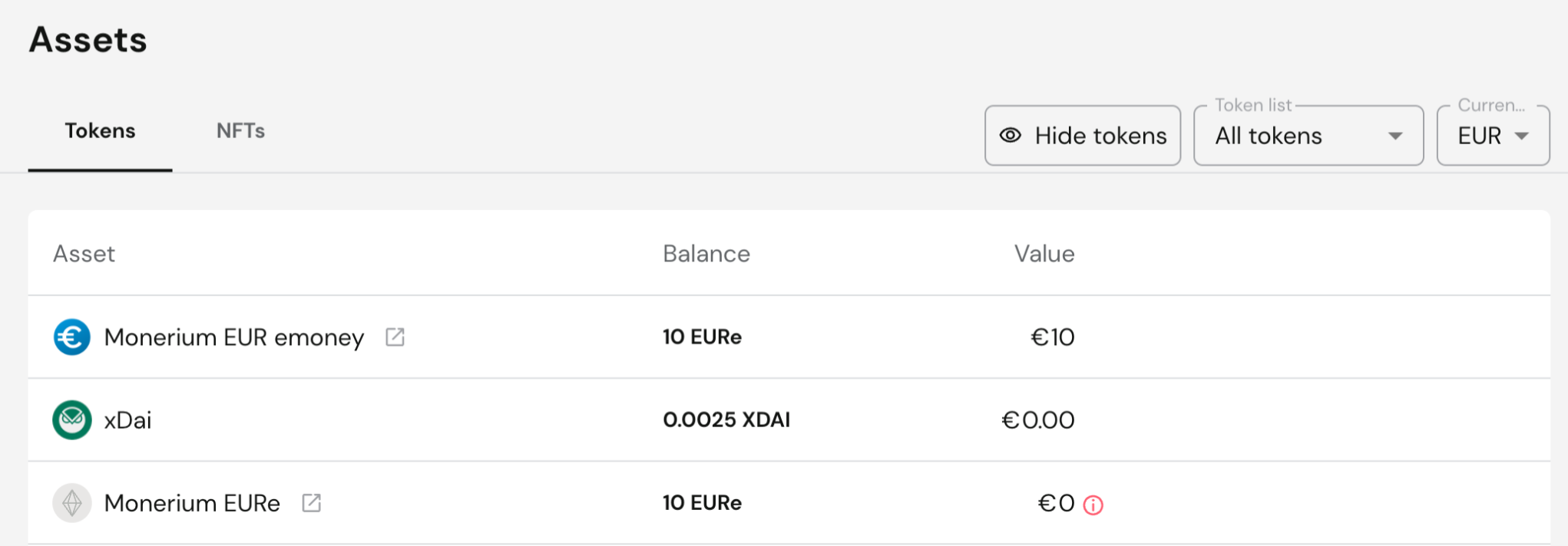 Example of a Safe wallet displaying both V1 and V2 tokens
